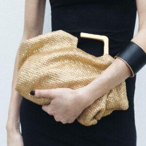 ZARA Metal Strap Gold Clutch Bag Purse